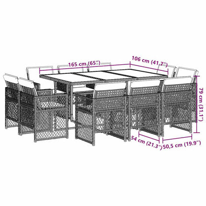11-tlg. Garten-Essgruppe mit Kissen Schwarz Poly Rattan