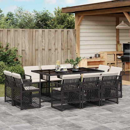 11-tlg. Garten-Essgruppe mit Kissen Schwarz Poly Rattan