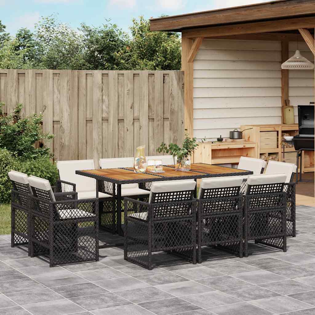 11-tlg. Garten-Essgruppe mit Kissen Schwarz Poly Rattan