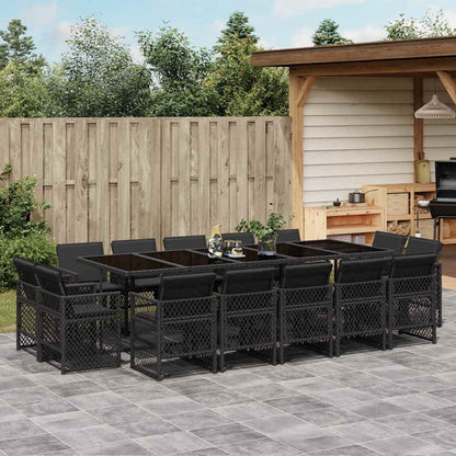 15-tlg. Garten-Essgruppe mit Kissen Schwarz Poly Rattan