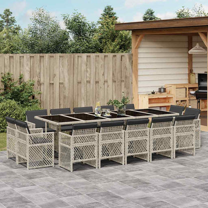 15-tlg. Garten-Essgruppe mit Kissen Hellgrau Poly Rattan