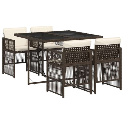 5-tlg. Garten-Essgruppe mit Kissen Braun Poly Rattan