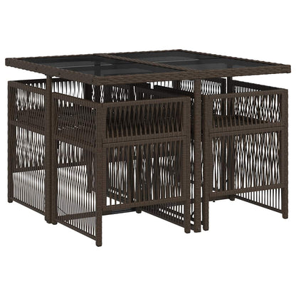 5-tlg. Garten-Essgruppe mit Kissen Braun Poly Rattan