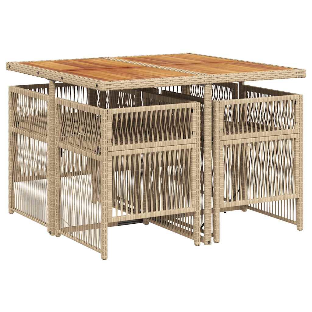 5-tlg. Garten-Essgruppe mit Kissen Beige Poly Rattan