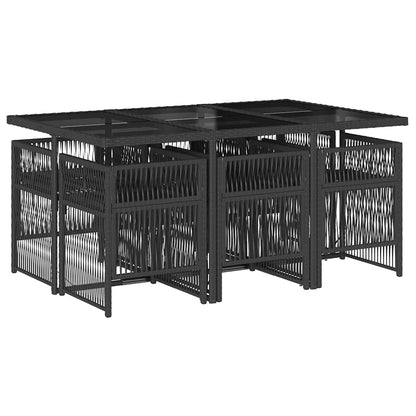 7-tlg. Garten-Essgruppe mit Kissen Schwarz Poly Rattan