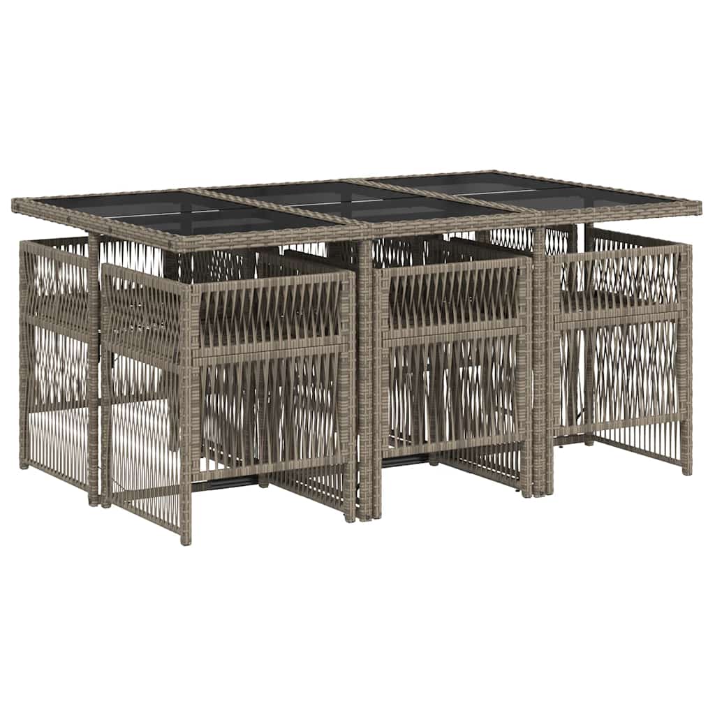 7-tlg. Garten-Essgruppe mit Kissen Grau Poly Rattan