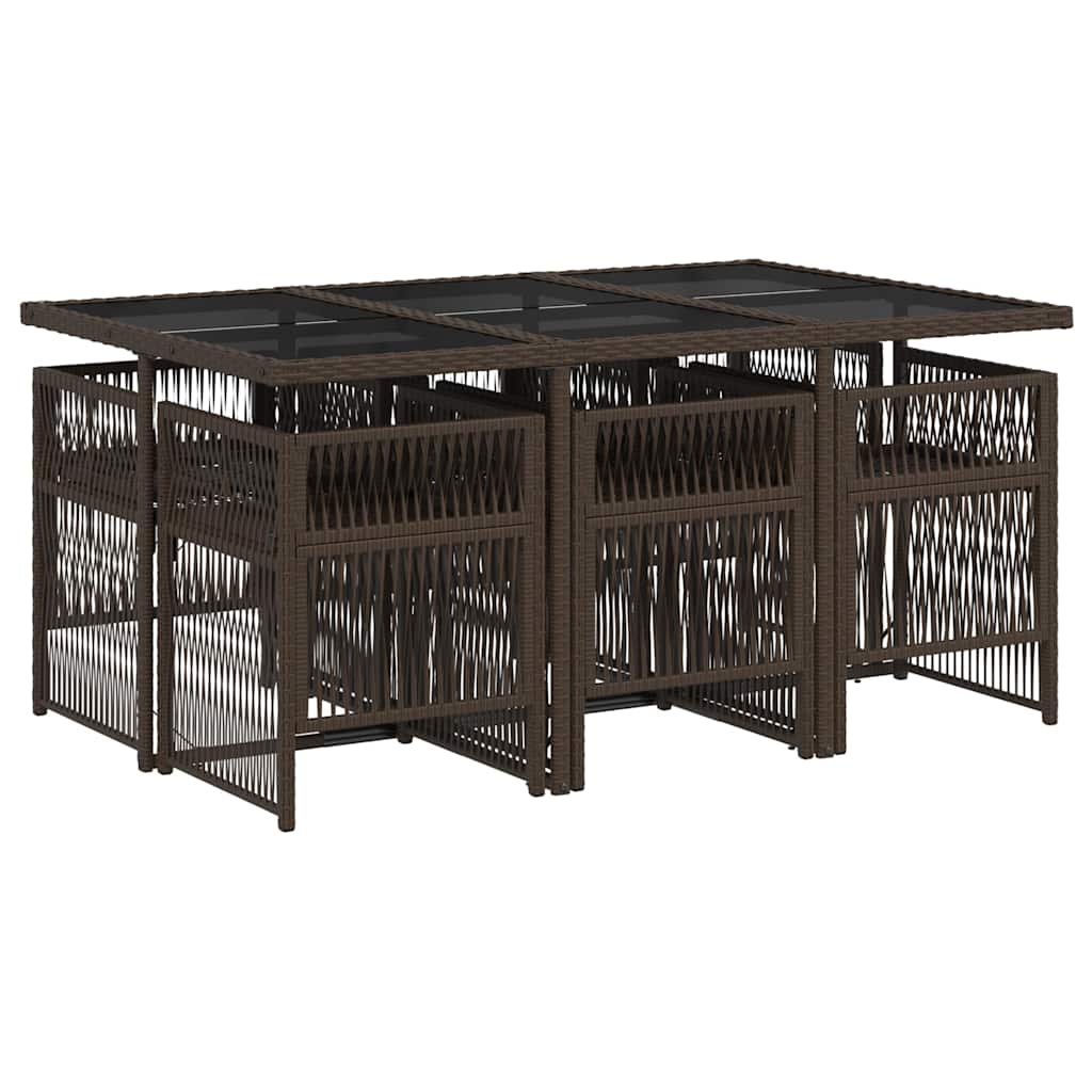 7-tlg. Garten-Essgruppe mit Kissen Braun Poly Rattan