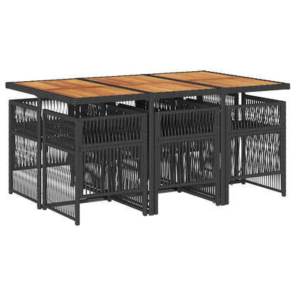 7-tlg. Garten-Essgruppe mit Kissen Schwarz Poly Rattan