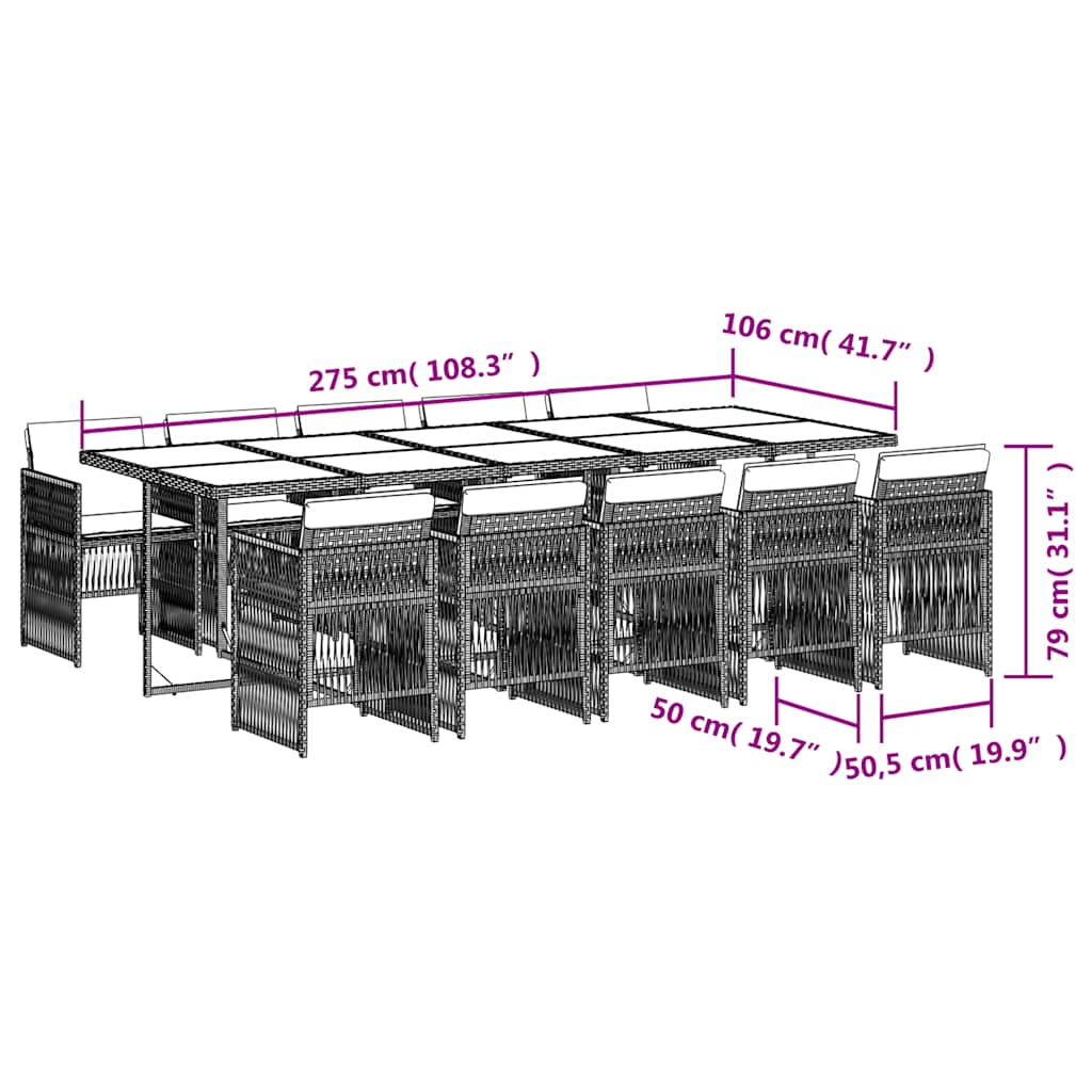 11-tlg. Garten-Essgruppe mit Kissen Beige Poly Rattan