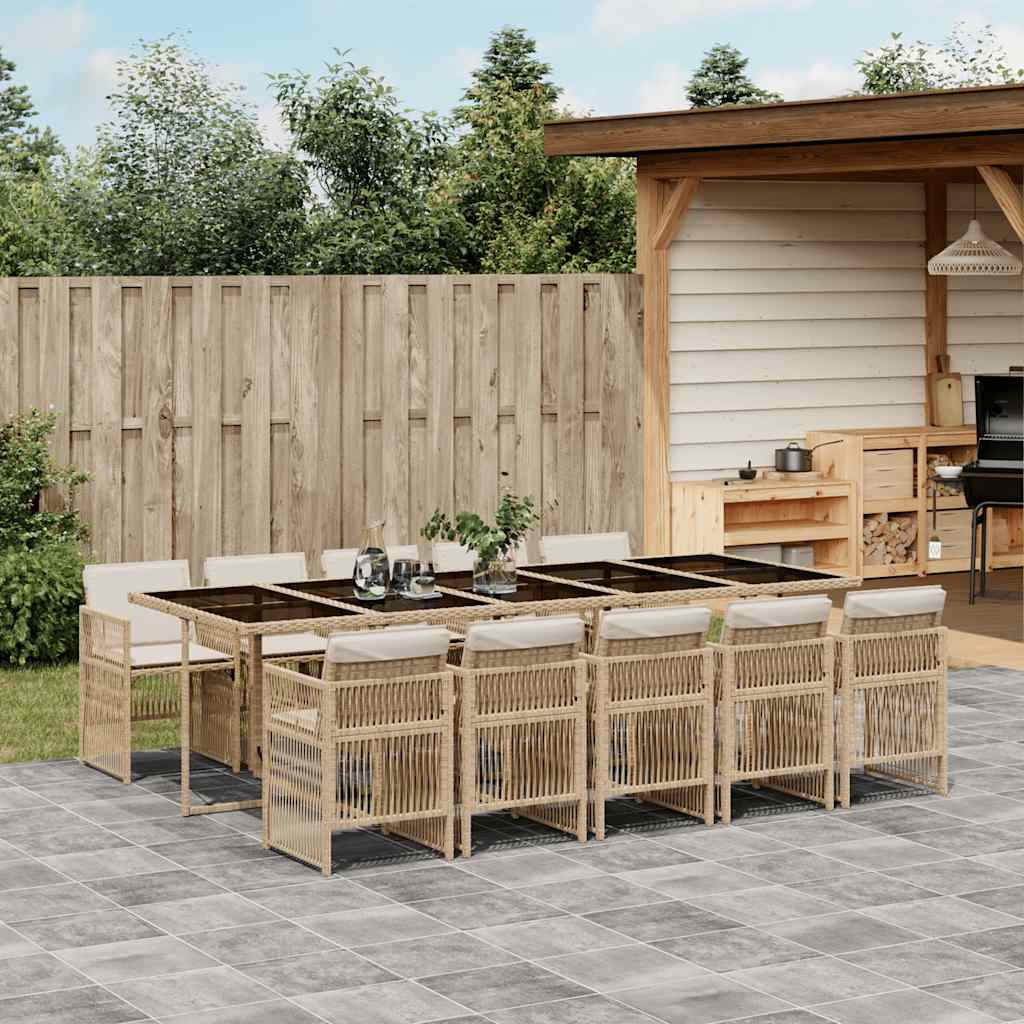 11-tlg. Garten-Essgruppe mit Kissen Beige Poly Rattan