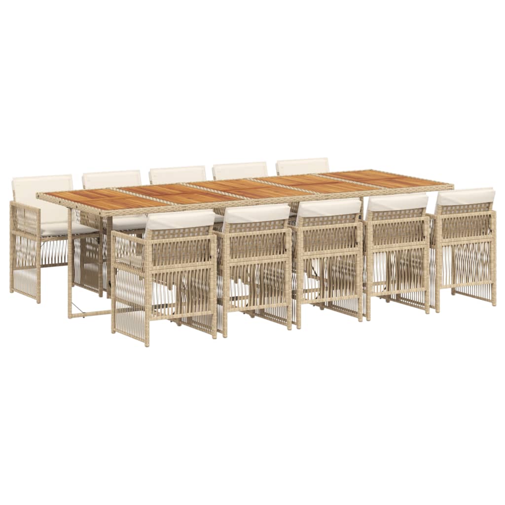 11-tlg. Garten-Essgruppe mit Kissen Beige Poly Rattan