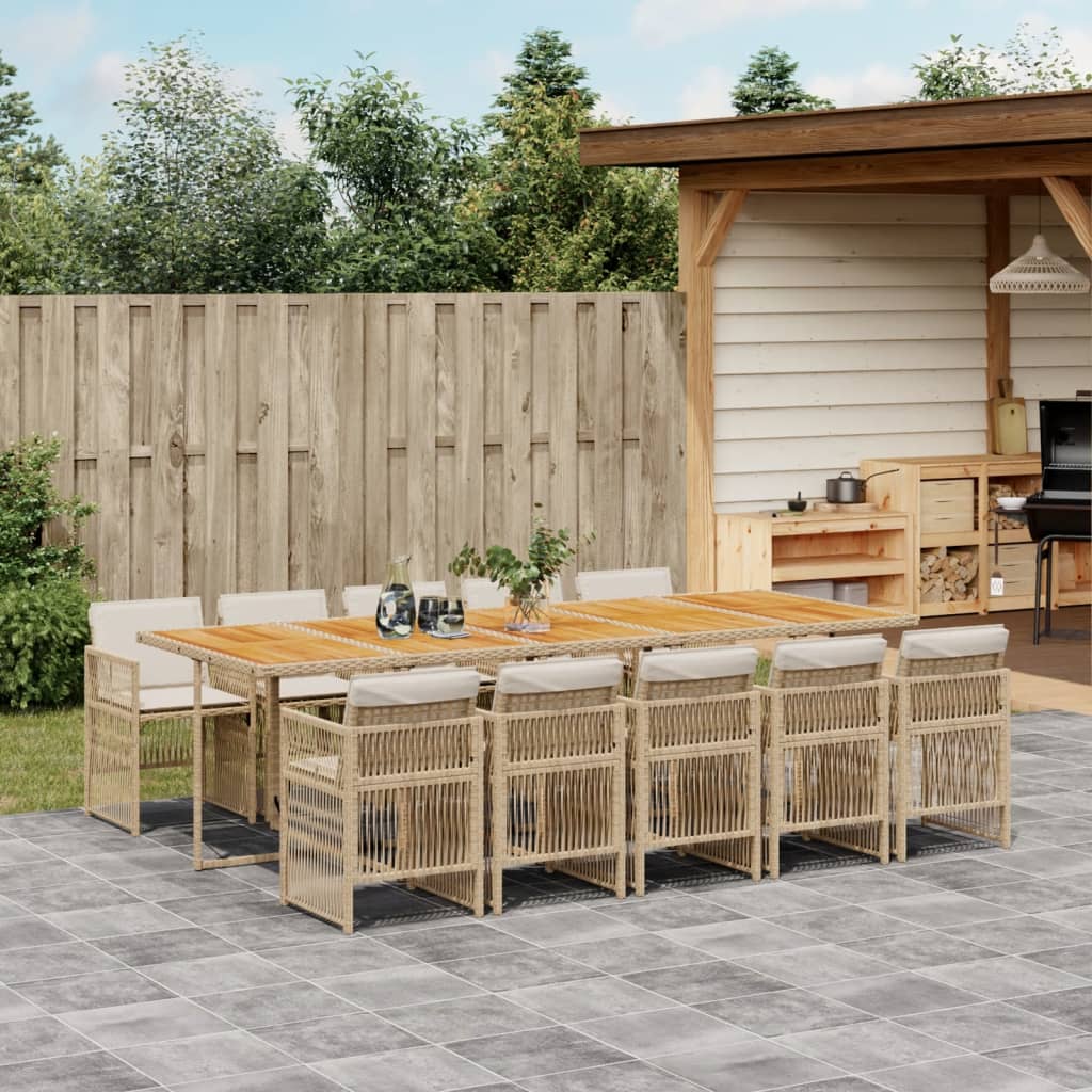 11-tlg. Garten-Essgruppe mit Kissen Beige Poly Rattan