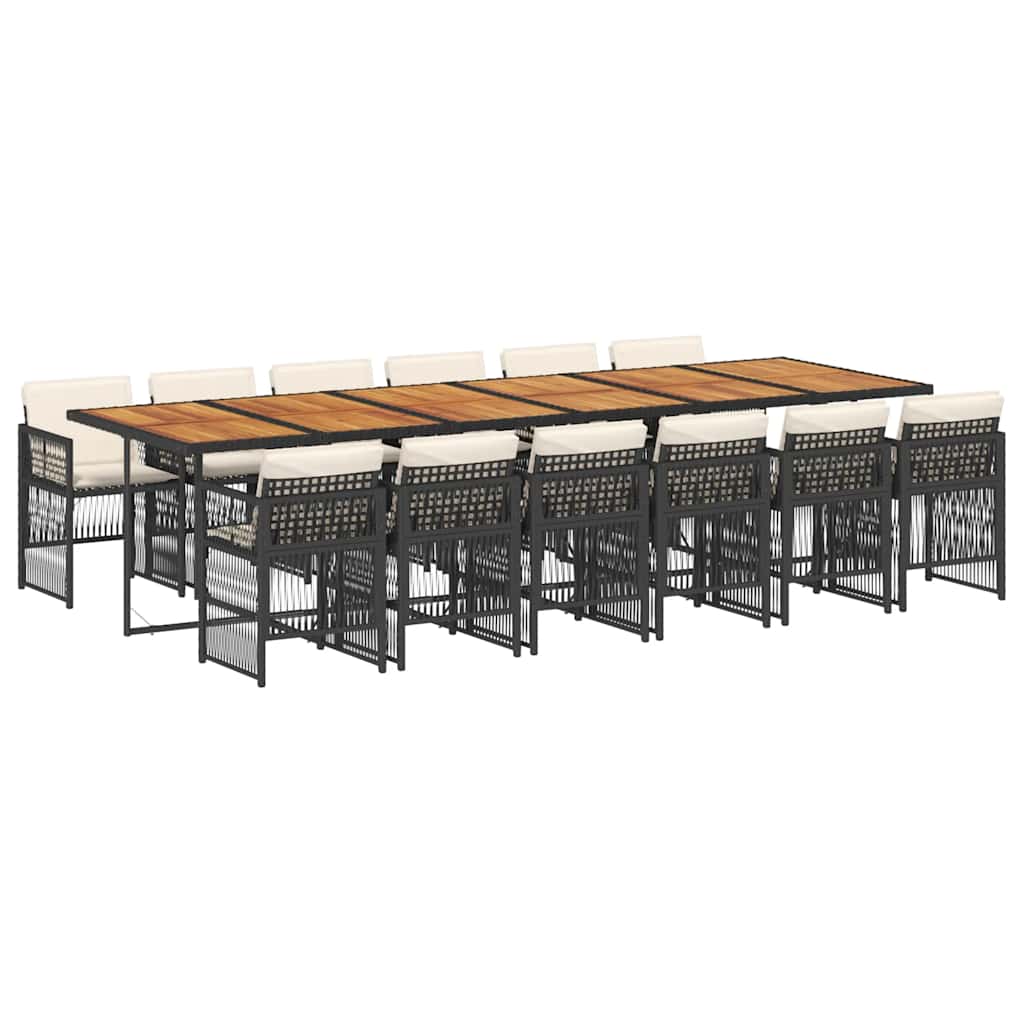 13-tlg. Garten-Essgruppe mit Kissen Schwarz Poly Rattan