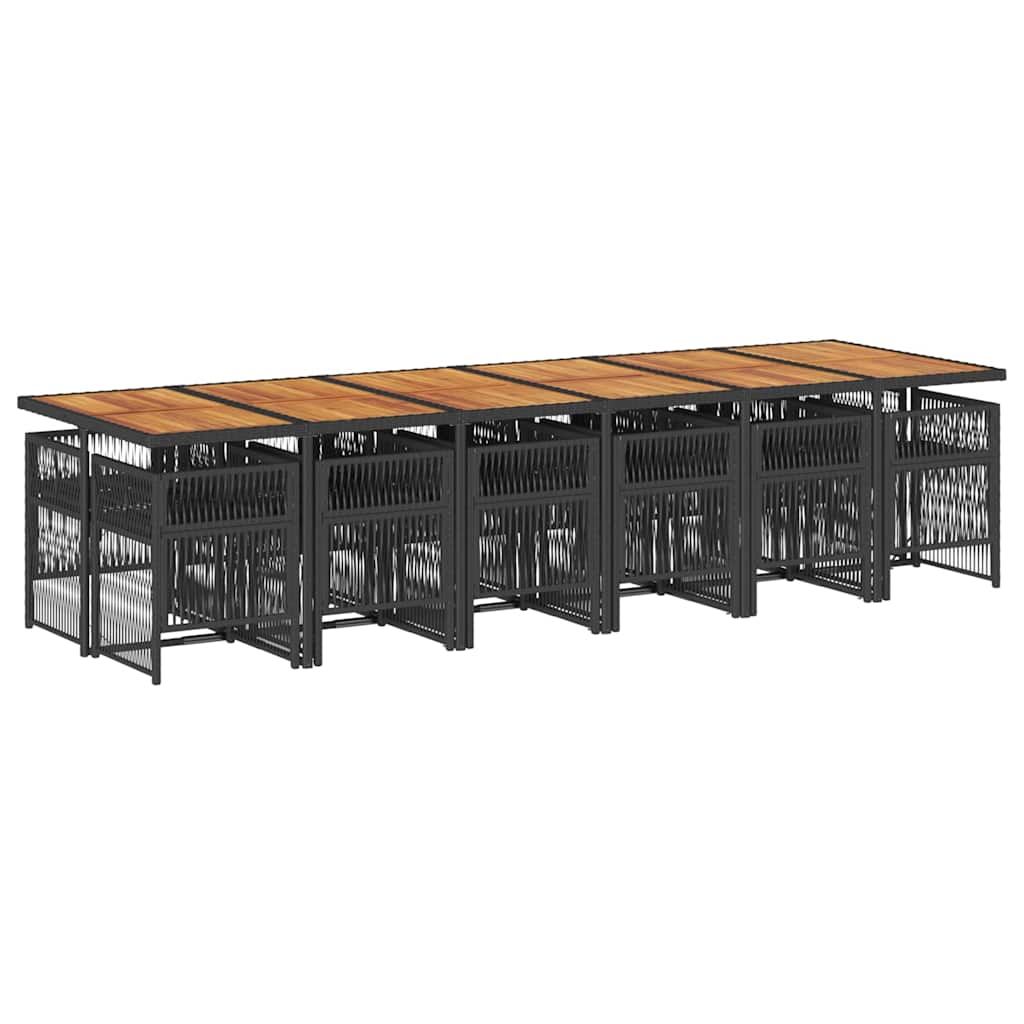 13-tlg. Garten-Essgruppe mit Kissen Schwarz Poly Rattan