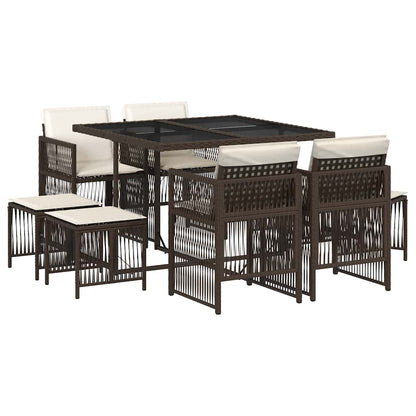 9-tlg. Garten-Essgruppe mit Kissen Braun Poly Rattan