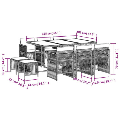11-tlg. Garten-Essgruppe mit Kissen Braun Poly Rattan