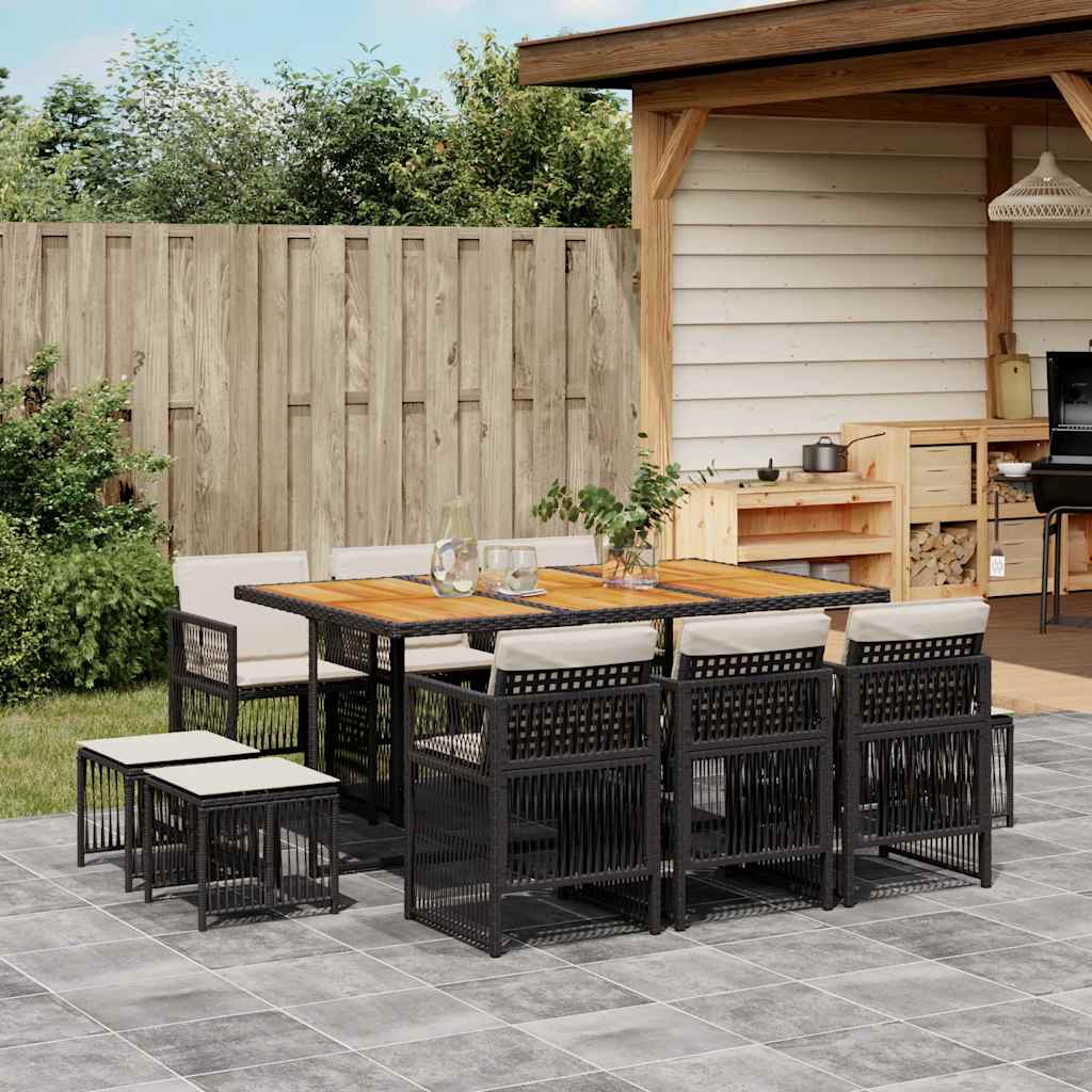 11-tlg. Garten-Essgruppe mit Kissen Schwarz Poly Rattan