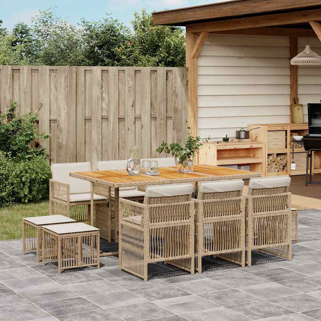 11-tlg. Garten-Essgruppe mit Kissen Beige Poly Rattan