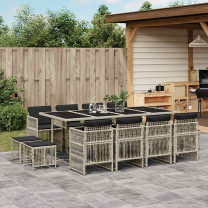 13-tlg. Garten-Essgruppe mit Kissen Hellgrau Poly Rattan
