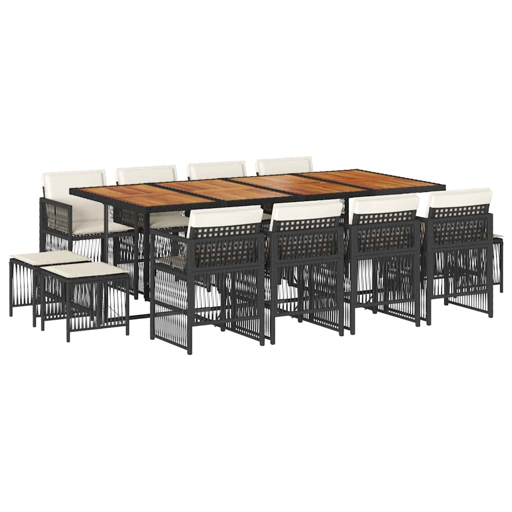 13-tlg. Garten-Essgruppe mit Kissen Schwarz Poly Rattan