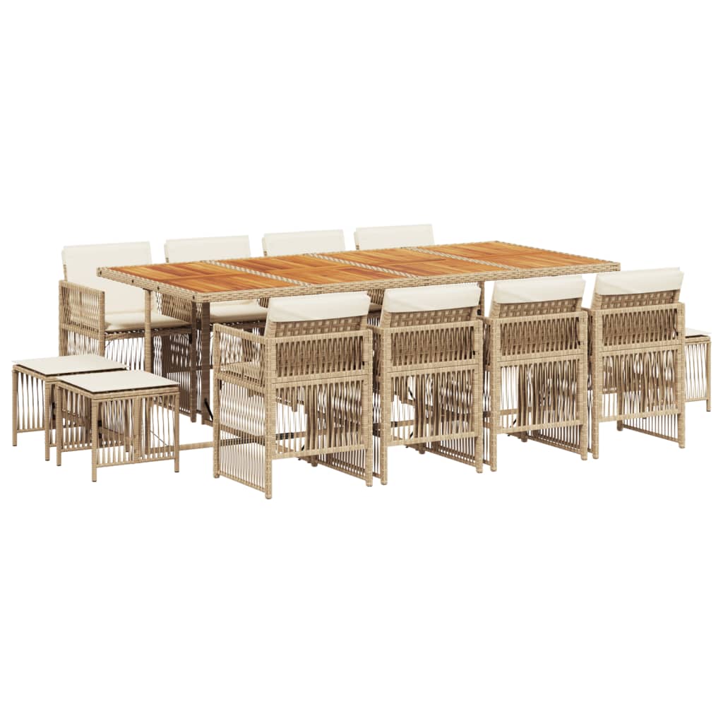 13-tlg. Garten-Essgruppe mit Kissen Beige Poly Rattan