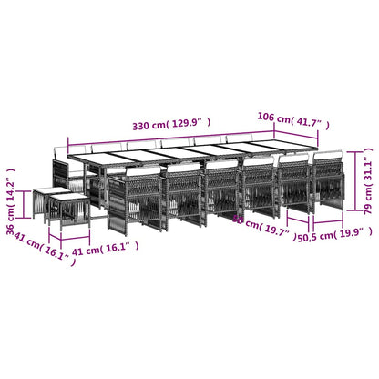 17-tlg. Garten-Essgruppe mit Kissen Schwarz Poly Rattan