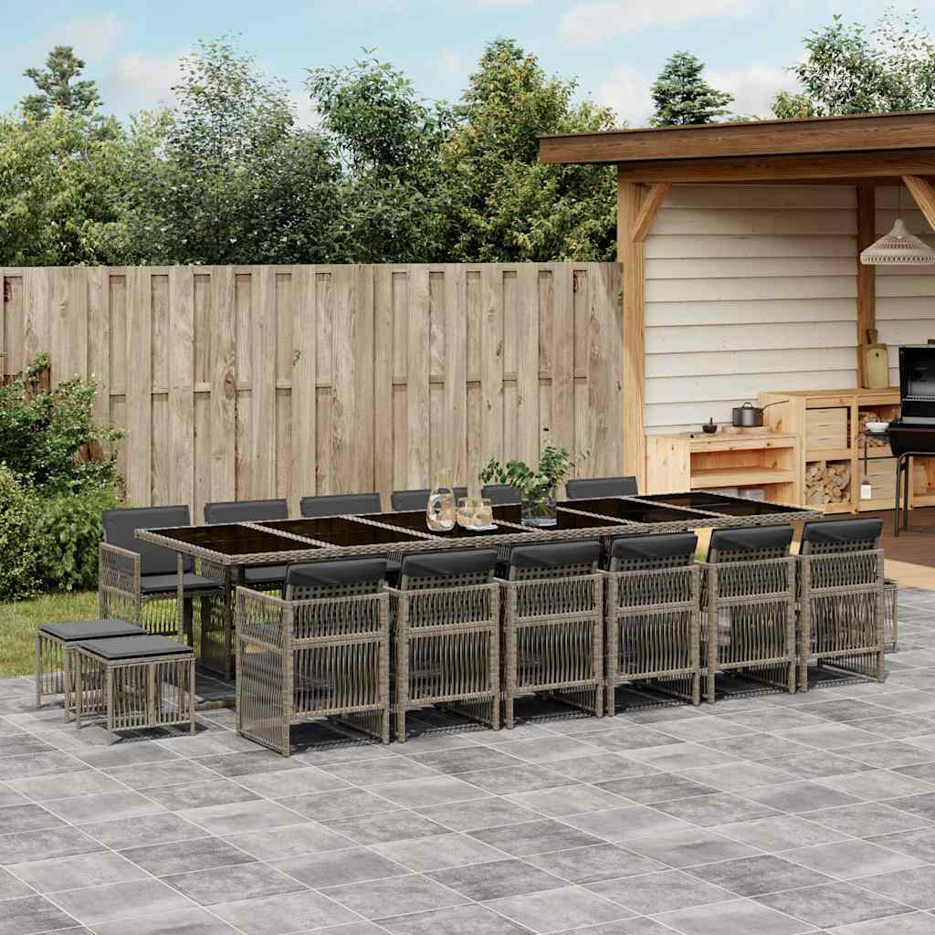 17-tlg. Garten-Essgruppe mit Kissen Grau Poly Rattan