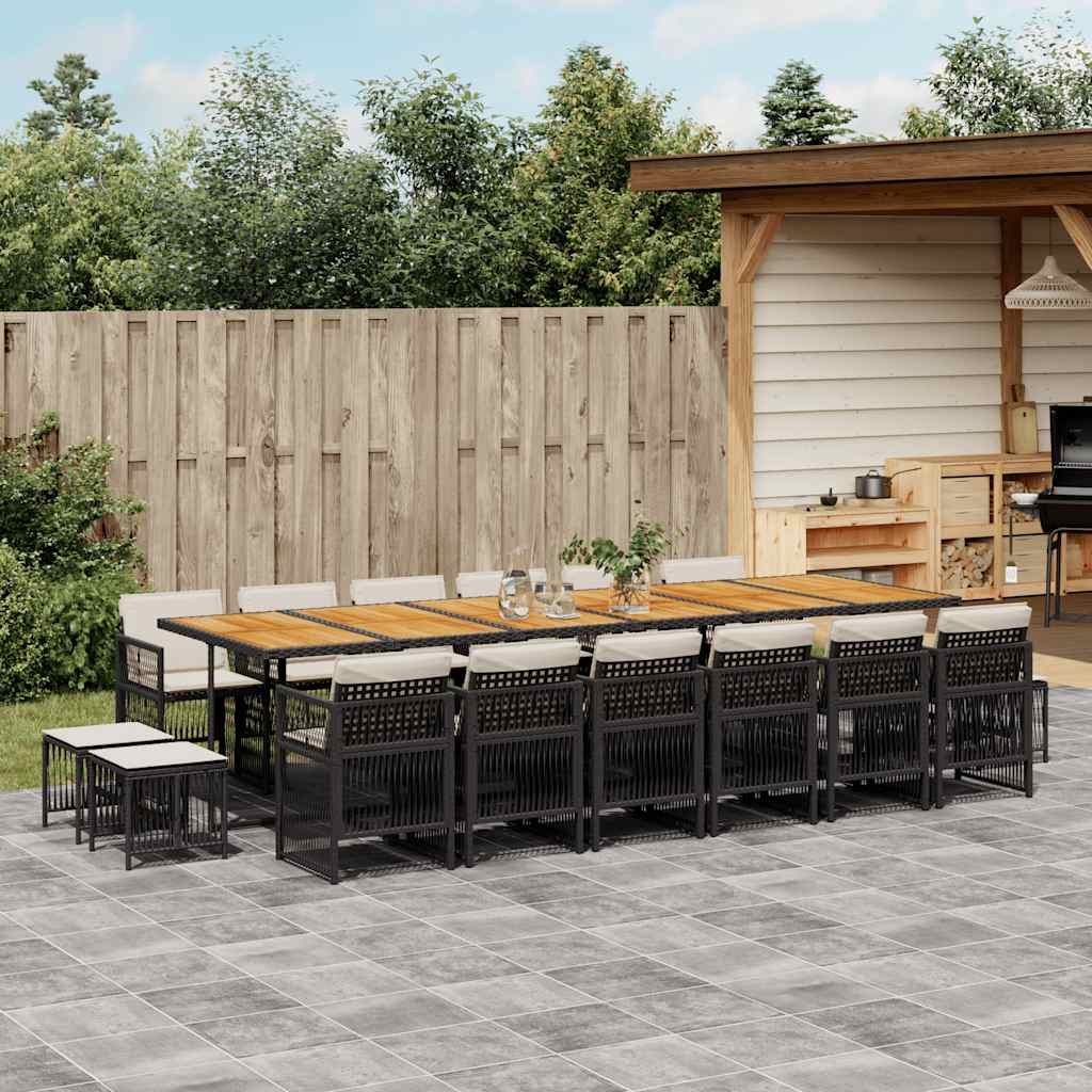 17-tlg. Garten-Essgruppe mit Kissen Schwarz Poly Rattan