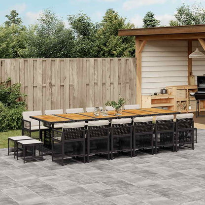 17-tlg. Garten-Essgruppe mit Kissen Schwarz Poly Rattan