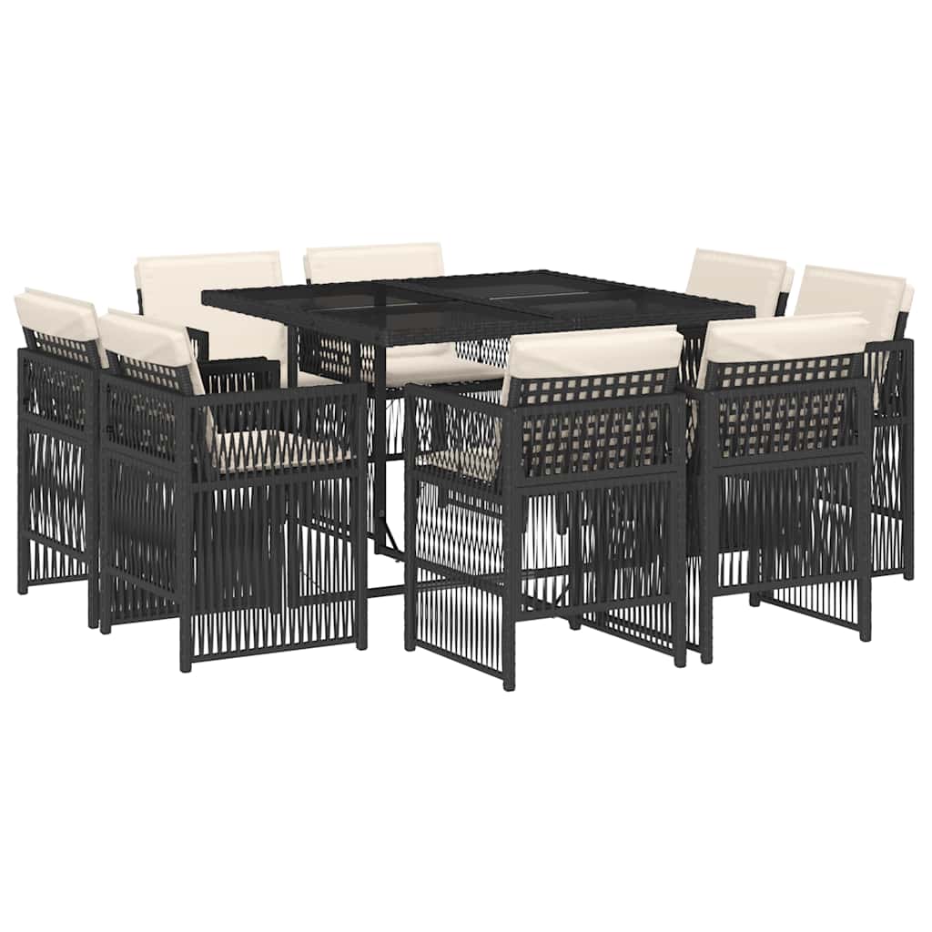 9-tlg. Garten-Essgruppe mit Kissen Schwarz Poly Rattan