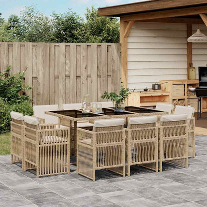 11-tlg. Garten-Essgruppe mit Kissen Beige Poly Rattan
