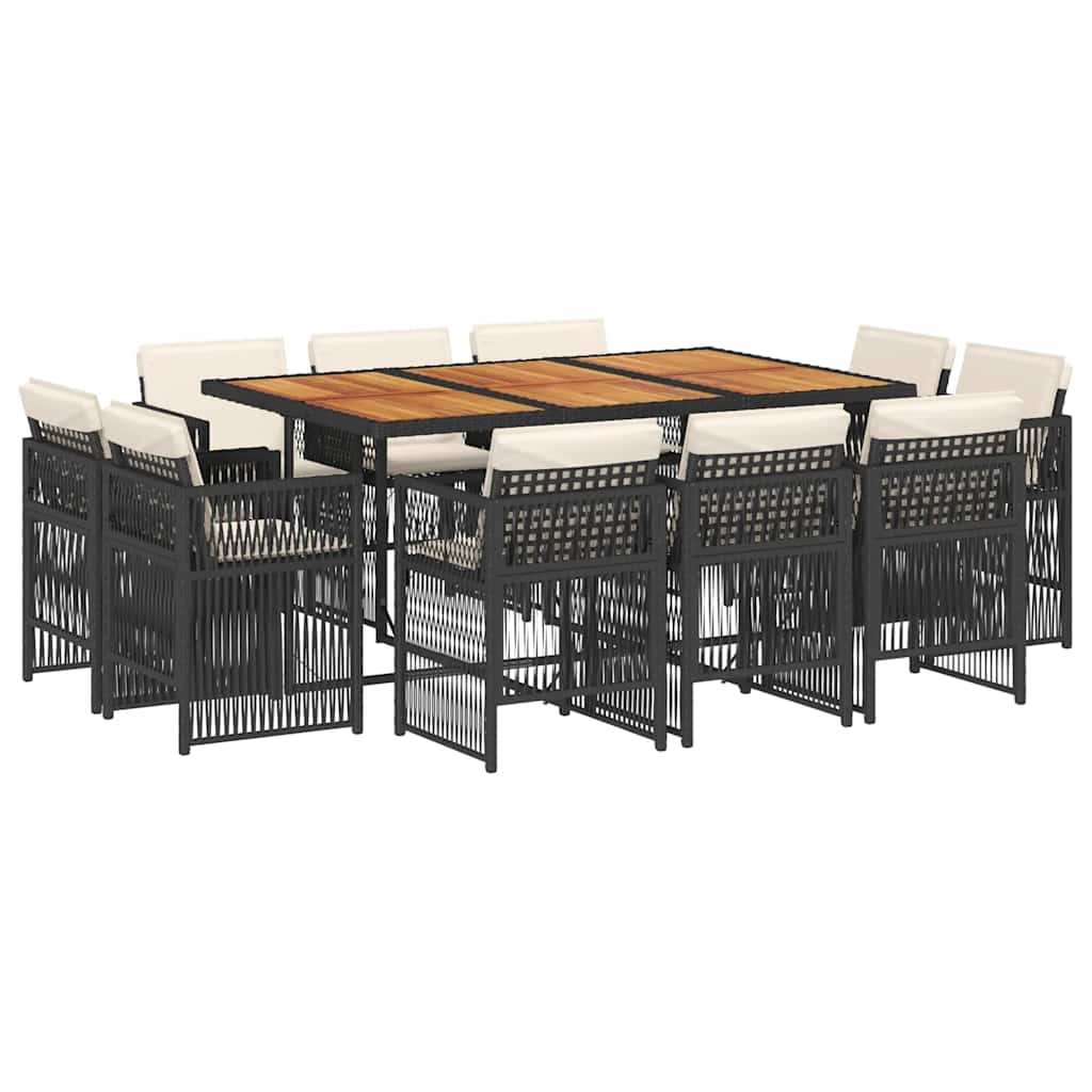 11-tlg. Garten-Essgruppe mit Kissen Schwarz Poly Rattan