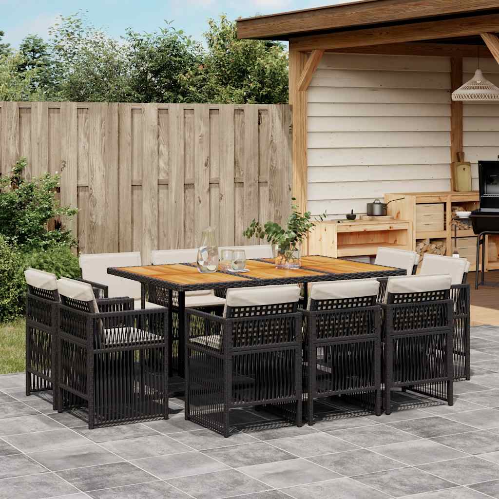 11-tlg. Garten-Essgruppe mit Kissen Schwarz Poly Rattan