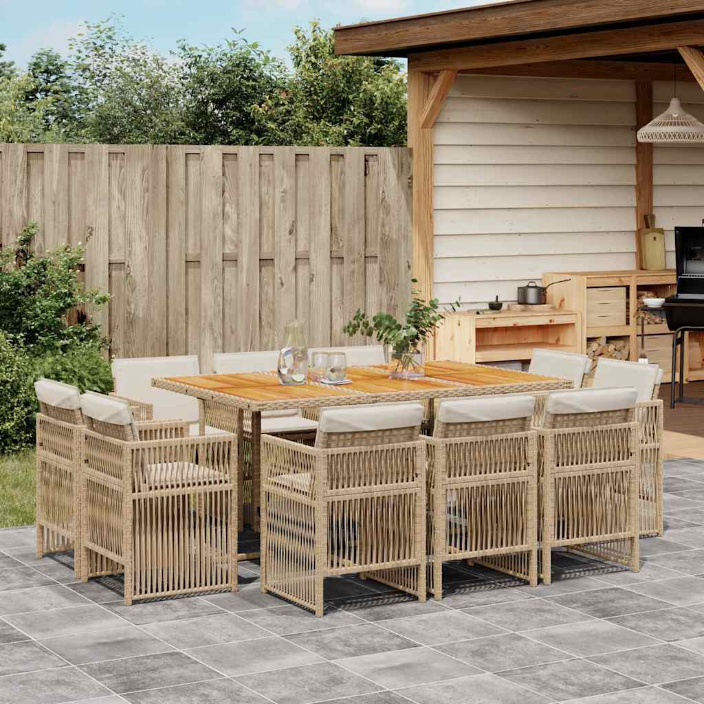 11-tlg. Garten-Essgruppe mit Kissen Beige Poly Rattan