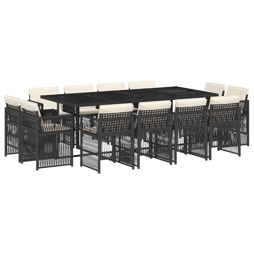 13-tlg. Garten-Essgruppe mit Kissen Schwarz Poly Rattan