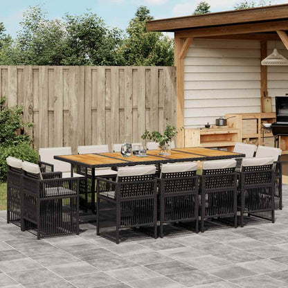 13-tlg. Garten-Essgruppe mit Kissen Schwarz Poly Rattan