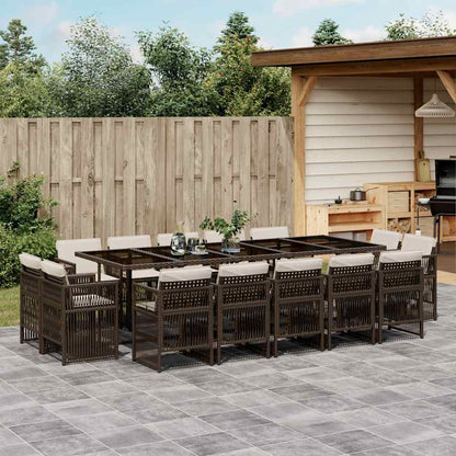 15-tlg. Garten-Essgruppe mit Kissen Braun Poly Rattan