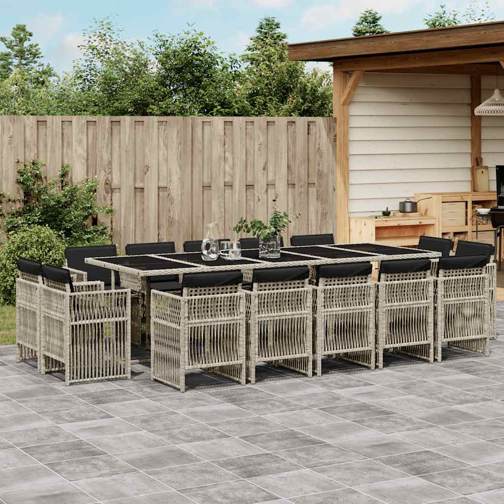 15-tlg. Garten-Essgruppe mit Kissen Hellgrau Poly Rattan