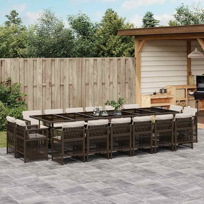 17-tlg. Garten-Essgruppe mit Kissen Braun Poly Rattan