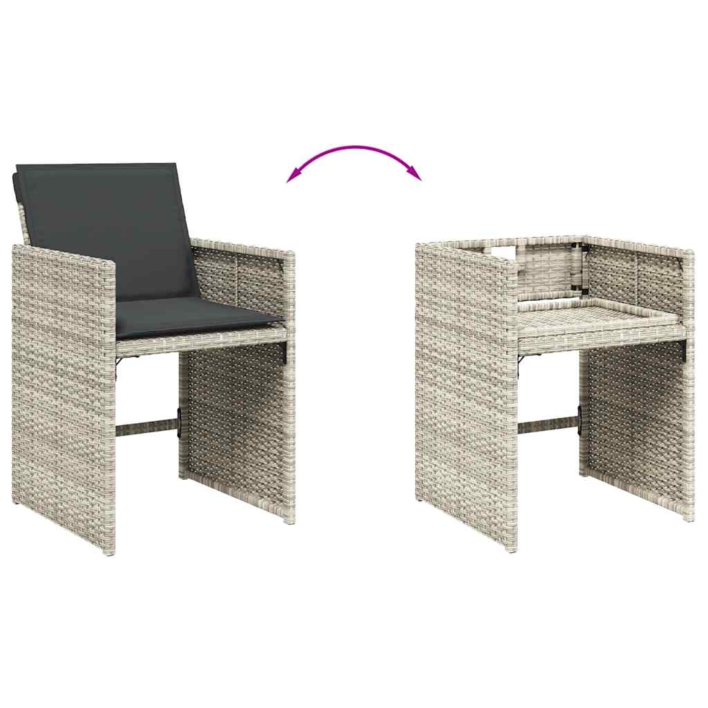 11-tlg. Garten-Essgruppe mit Kissen Hellgrau Poly Rattan