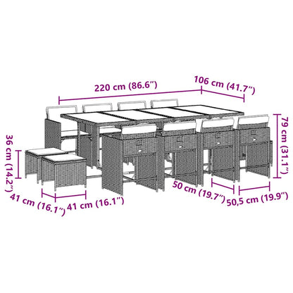 13-tlg. Garten-Essgruppe mit Kissen Hellgrau Poly Rattan