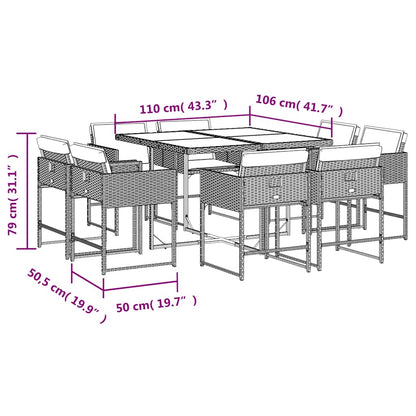 9-tlg. Garten-Essgruppe mit Kissen Hellgrau Poly Rattan
