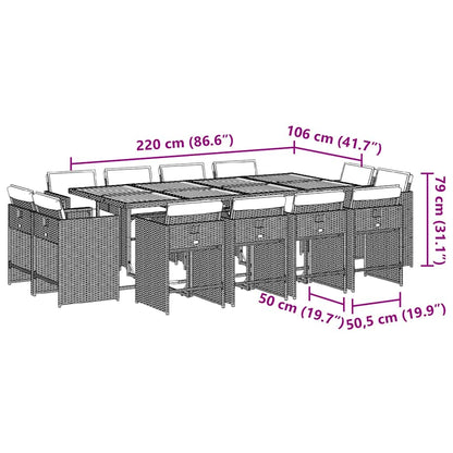 13-tlg. Garten-Essgruppe mit Kissen Hellgrau Poly Rattan