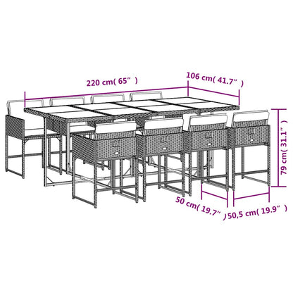 9-tlg. Garten-Essgruppe mit Kissen Braun Poly Rattan