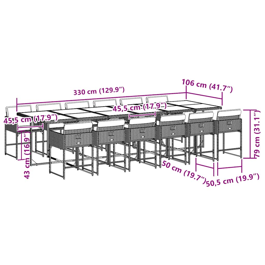 13-tlg. Garten-Essgruppe mit Kissen Grau Poly Rattan