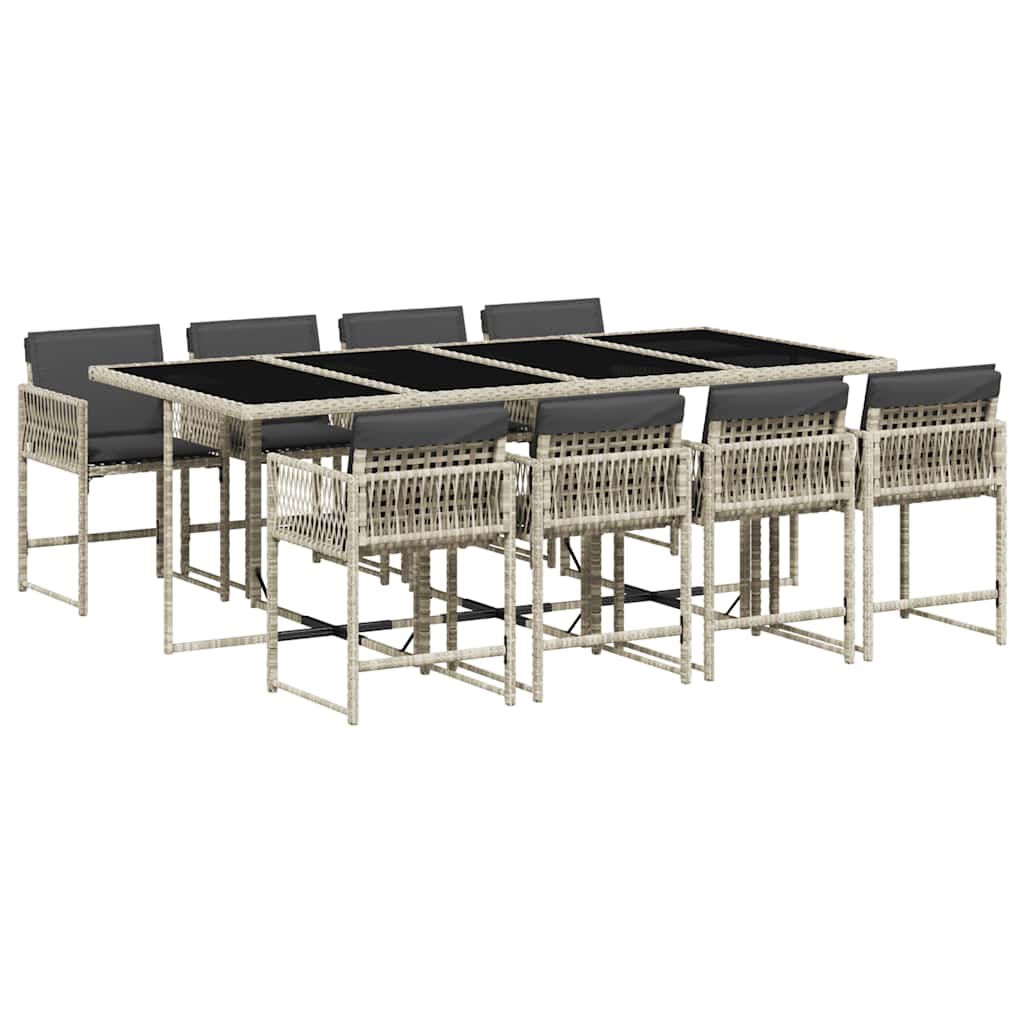 9-tlg. Garten-Essgruppe mit Kissen Hellgrau Poly Rattan