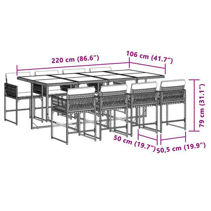 9-tlg. Garten-Essgruppe mit Kissen Beigemischung Poly Rattan