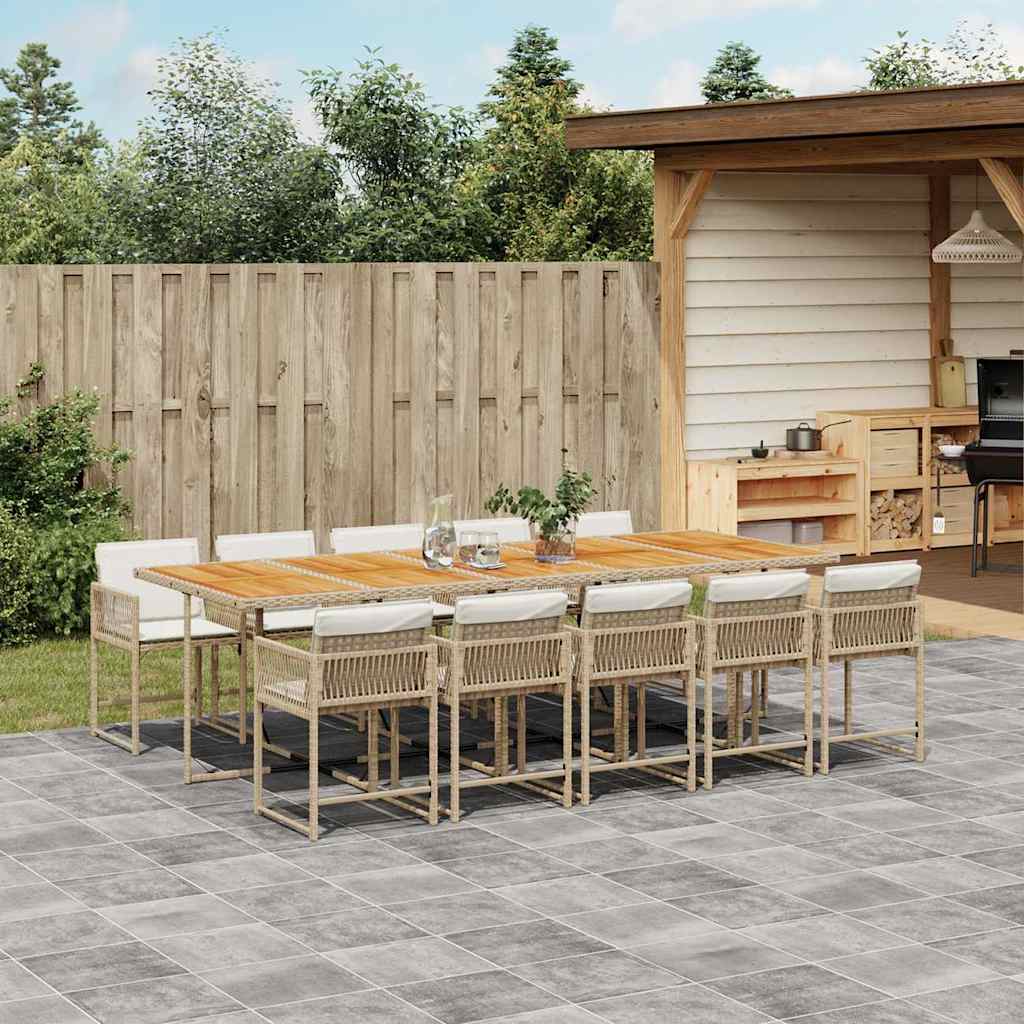 11-tlg. Garten-Essgruppe mit Kissen Beige Poly Rattan