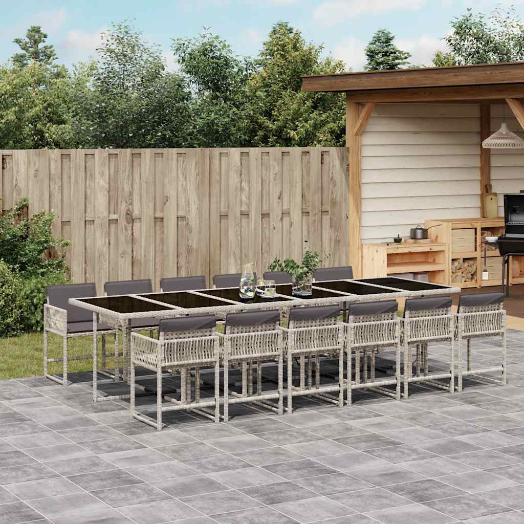 13-tlg. Garten-Essgruppe mit Kissen Hellgrau Poly Rattan