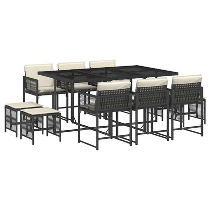 11-tlg. Garten-Essgruppe mit Kissen Schwarz Poly Rattan